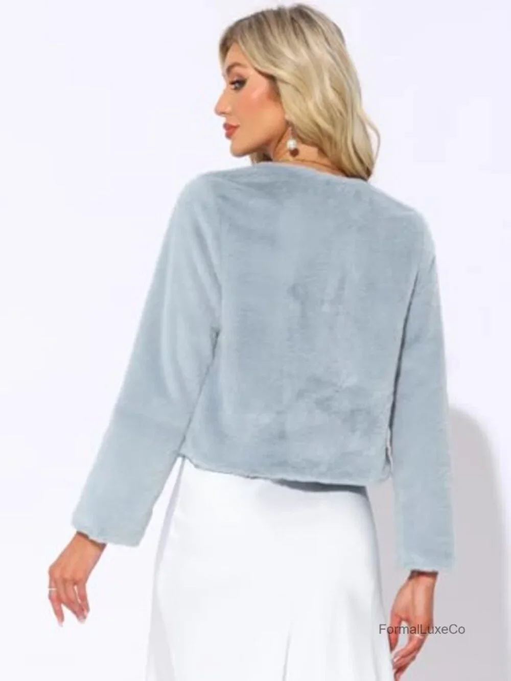 Womens Cropped Faux Fur Long Sleeve Wedding Bolero Shrug Coat